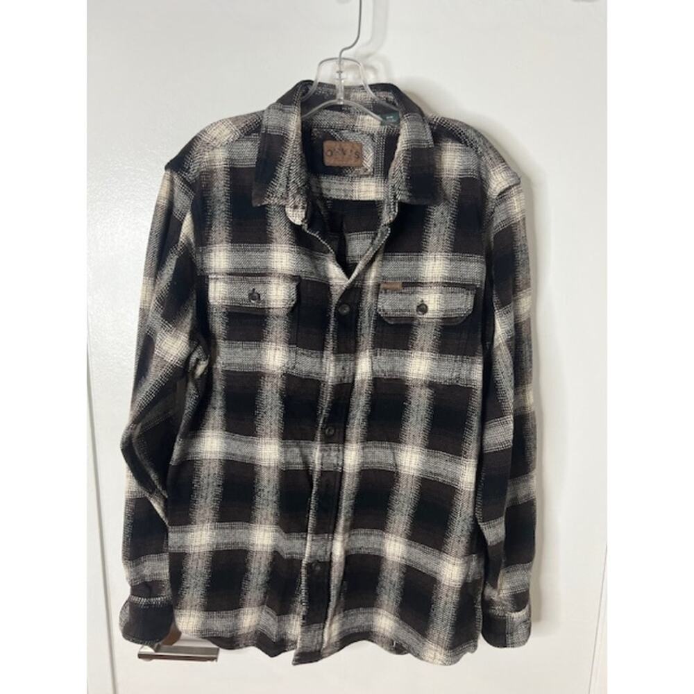 Orvis Men's Heavyweight Flannel Shirt w/Pockets Brown/Black/White Plaid ~ Size M